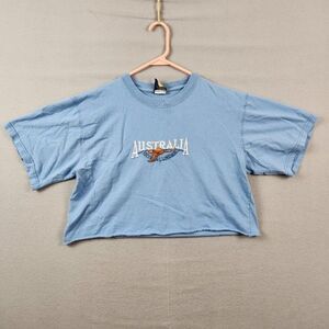 VTG Sydnee Australia Down Under Shirt Blue Kangaroo Embroidered Sz L *Cropped*